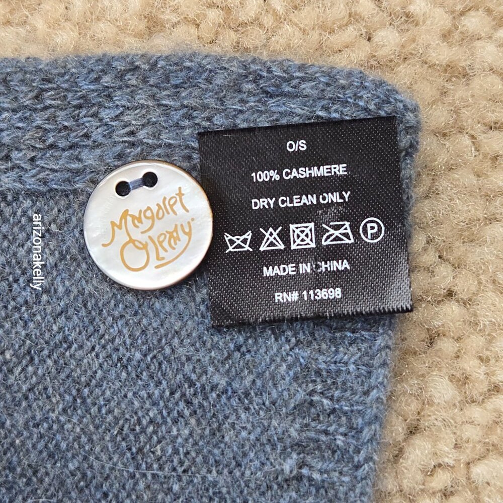 NWOT Margaret O'Leary Cashmere Scarf Greyish Blue - Picture 4 of 13
